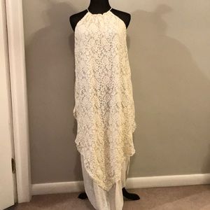 FREE PEOPLE long cream lace halter dress